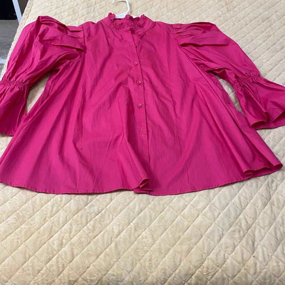 Vibrant Pink Blouse with Ruffled Sleeves